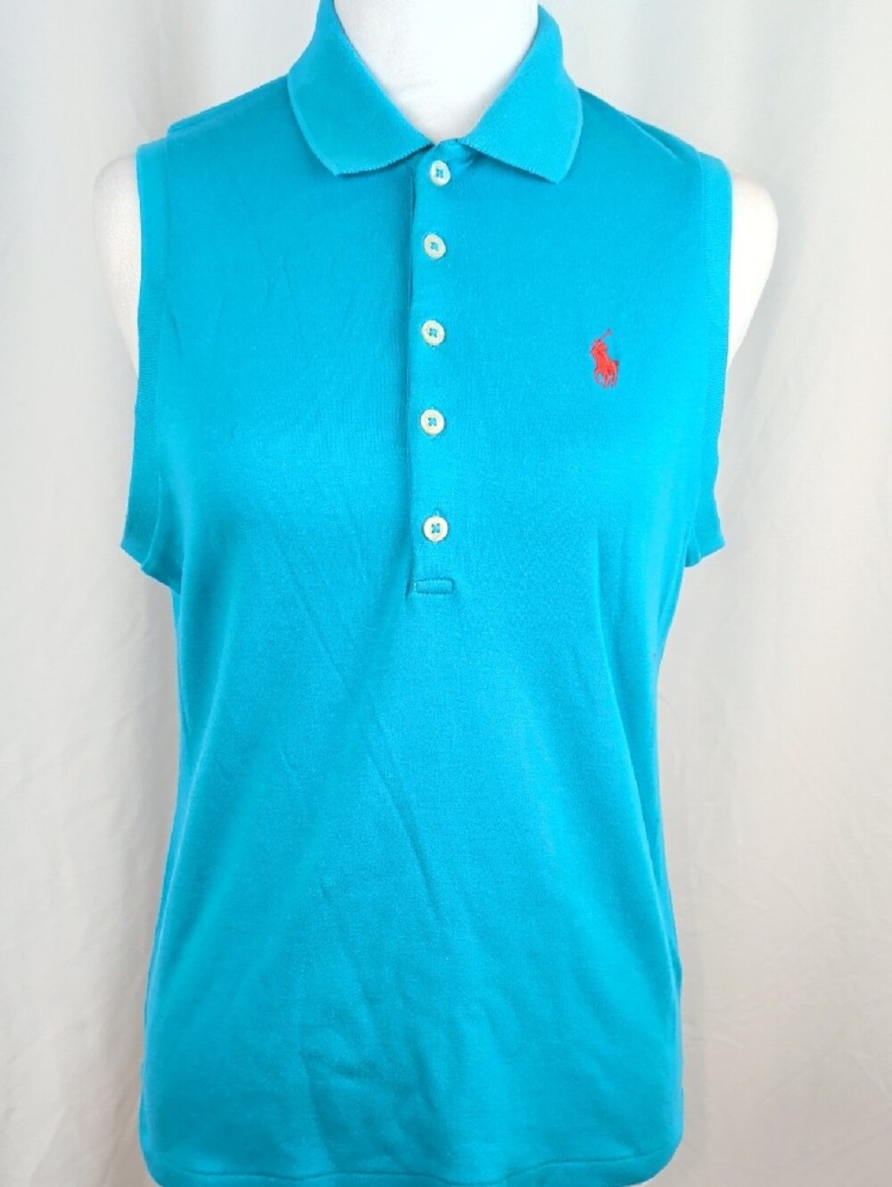 Ralph Lauren Sport Turquoise Blue Sleeveless Polo Shirt Size M